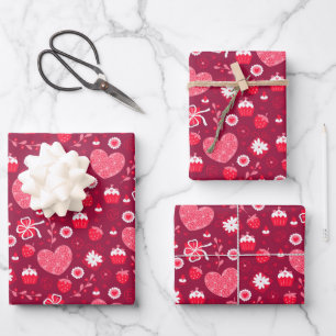 Valentinstag Schokolade Cupcakes Erdbeeren Geschenkpapier Set