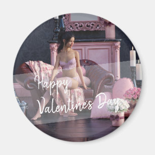 Valentinstag Schönheit in Fingerie auf dem Sofa Magnet