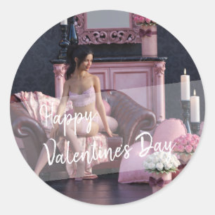 Valentinstag Schönheit in Fingerie auf dem Sofa Runder Aufkleber