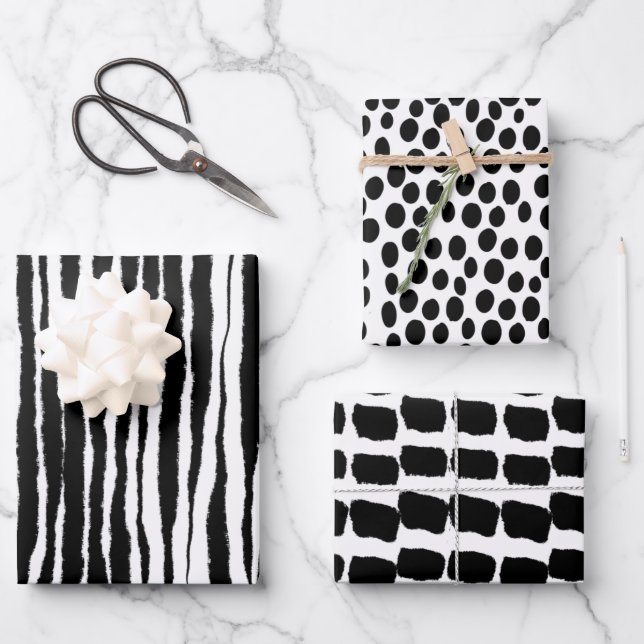 Valentinstag Schwarz-Weiß-Stil modern Geschenkpapier Set (Vorderseite)