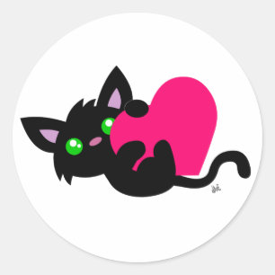Valentinstag Schwarzer Kitty-Aufkleber Runder Aufkleber