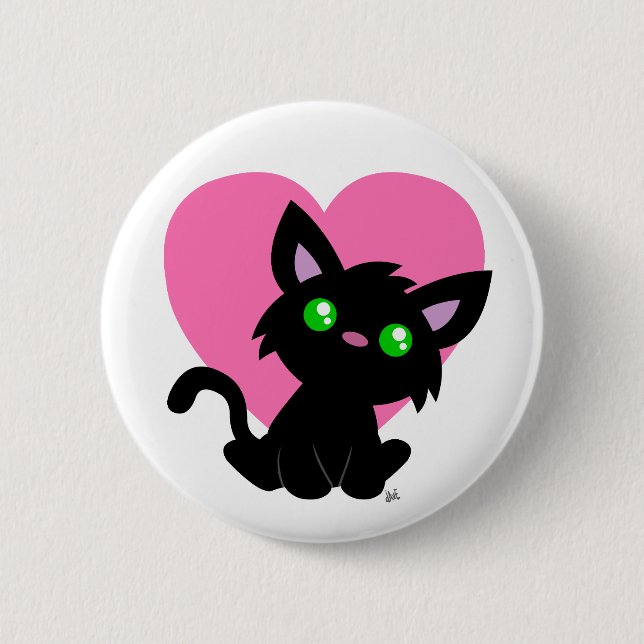 Valentinstag Schwarzer Kitty Button (Vorderseite)