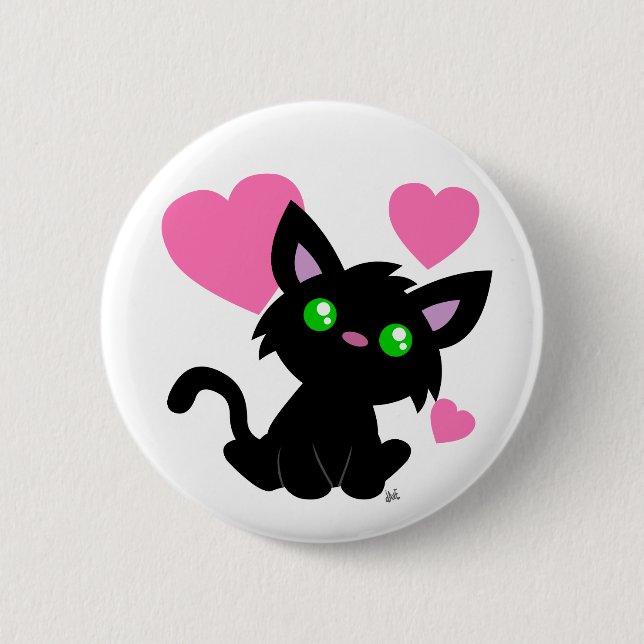 Valentinstag Schwarzer Kitty Button (Vorderseite)