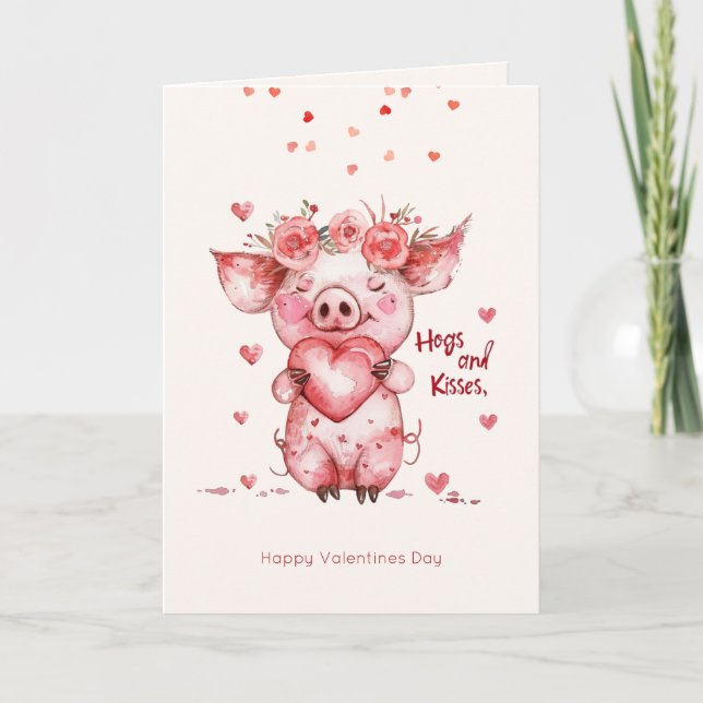 Valentinstag Schweinchen & Küsse Lustiges Schwein Feiertagskarte (Vorderseite)