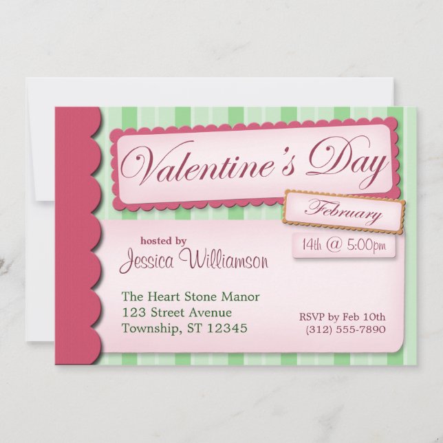 Valentinstag Scrapbook Green Stripe Einladungen (Vorderseite)