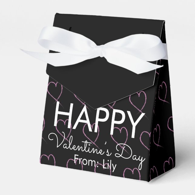 Valentinstag Scribble Hearts Pink Black Fevor Geschenkschachtel (Vorderseite)