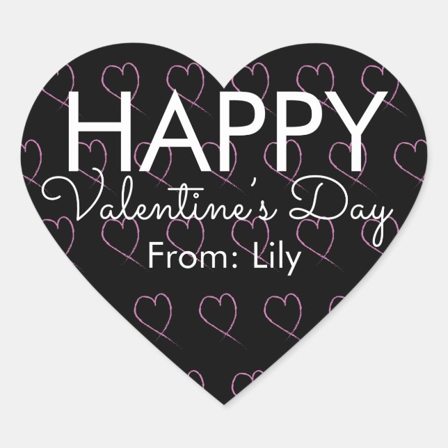 Valentinstag Scribble Hearts Pink Black Herz-Aufkleber (Vorderseite)