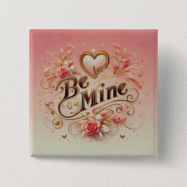 Valentinstag Sei mein Design mit Herz, Zitat Button (Vorderseite)
