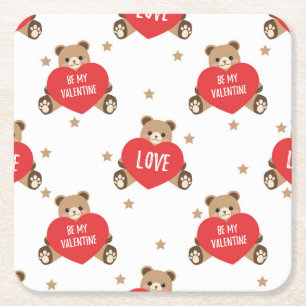 Valentinstag sei mein Valentinherz und Teddybär Rechteckiger Pappuntersetzer
