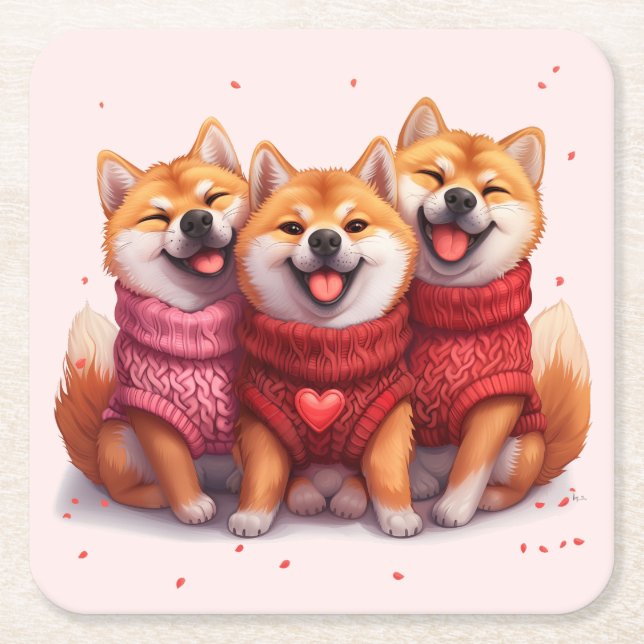 Valentinstag Shiba Inu Hunde Rechteckiger Pappuntersetzer (Vorderseite)