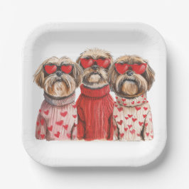 Valentinstag Shih Tzu Dogs Pappteller