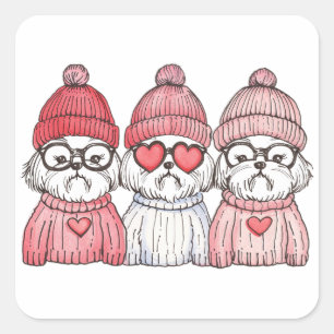 Valentinstag Shih Tzu Dogs Quadratischer Aufkleber