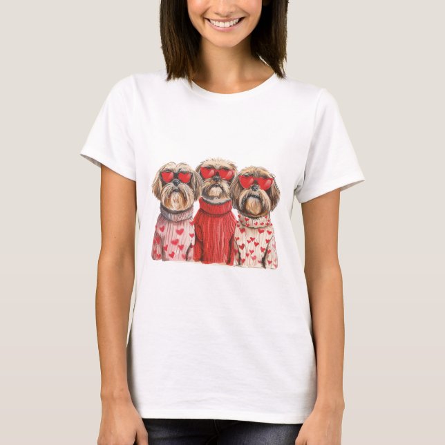Valentinstag Shih Tzu Dogs T-Shirt (Vorderseite)
