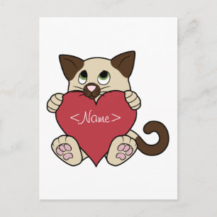 Valentinstag siamesische Katze mit rotem Herzen Feiertagspostkarte