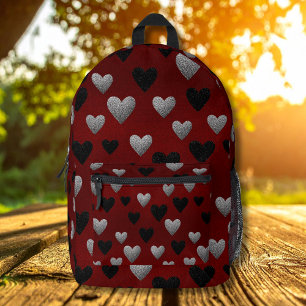 Valentinstag Silber Schwarze Glitter-Herzen auf Bu Bedruckter Rucksack
