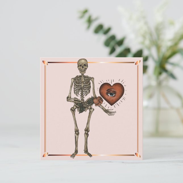Valentinstag Skelett Herzschlag Feiertagskarte (Stehend Vorderseite)