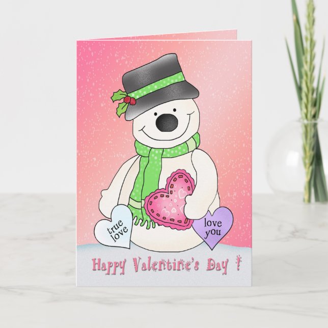 Valentinstag Snowman Grußkarte Feiertagskarte (Vorderseite)