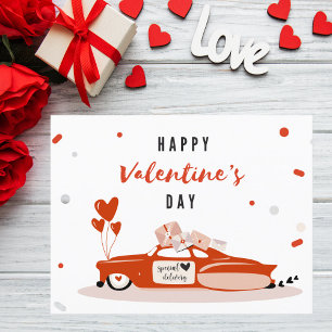 Valentinstag Sonderlieferung mit Rotem Auto Postkarte