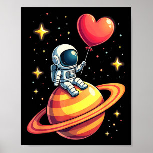 Valentinstag Space Astronaut Herzballon Poster