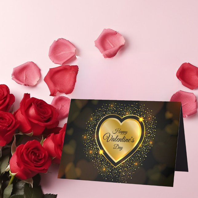 Valentinstag Sparkling Goldenes Herz Schwarz Feiertagskarte (Von Creator hochgeladen)