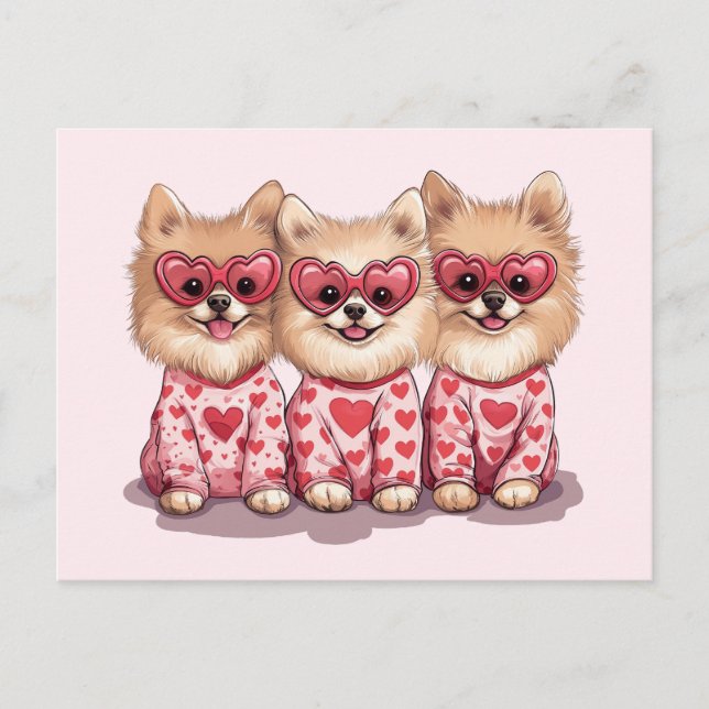 Valentinstag Spitz Hunde Feiertagspostkarte (Vorderseite)