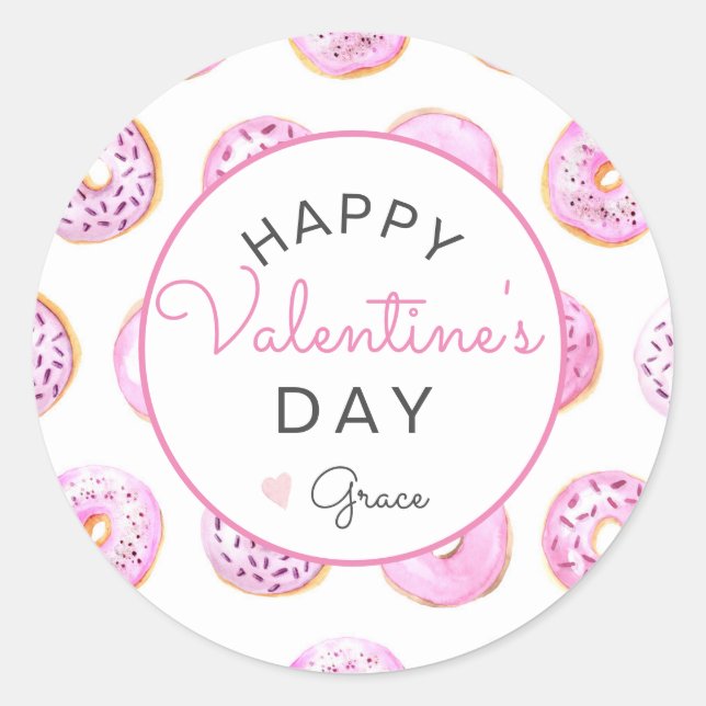 Valentinstag Sticker, Donut Sticker, Runder Aufkleber (Vorderseite)