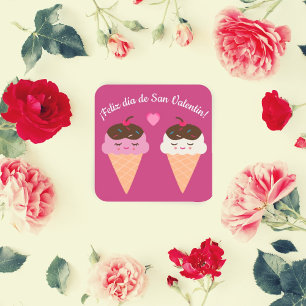 Valentinstag-Sticker mit Eiscreme Quadratischer Aufkleber