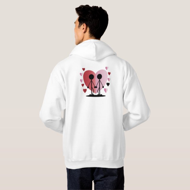 Valentinstag-Strichmännchen mit Händen Hoodie (Schwarz voll)