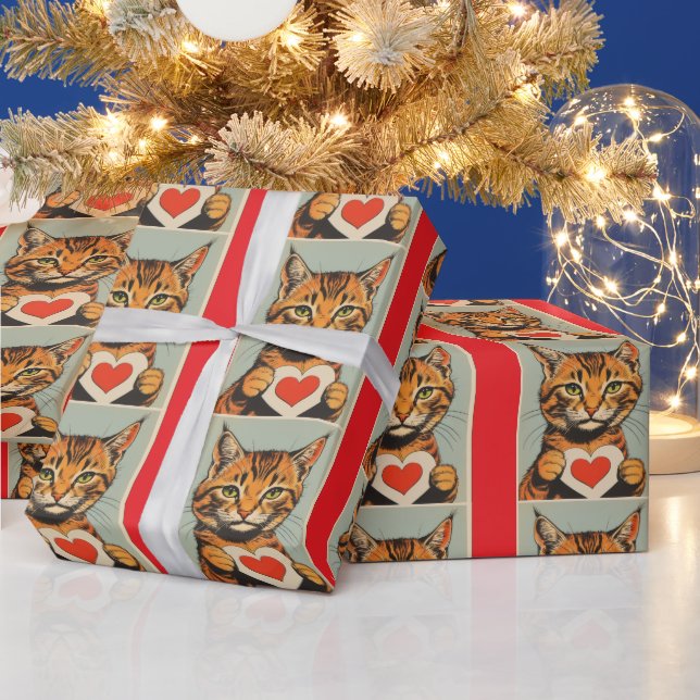 VALENTINSTAG SÜSSE GETIGERTE KATZE GESCHENKPAPIER (Feiertage)