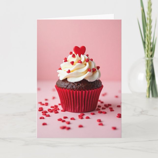 Valentinstag Süße Herzen Cupcake Karte (Vorderseite)