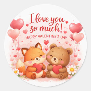 Valentinstag Süße Illustration – “Ich liebe dich Runder Aufkleber
