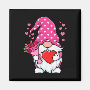 Valentinstag Süßer Gnom hält Herz Rosa Blüte Magnet