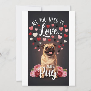 Valentinstag Süßer Mops Foto Kuscheln  Feiertagskarte
