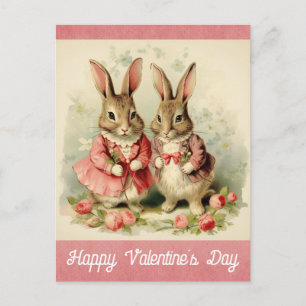 Valentinstag Süßer Vintage-Hase Kaninchen Postkarte