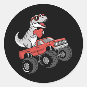 Valentinstag T Rex Dinosaurier Riding Monster Truc Runder Aufkleber