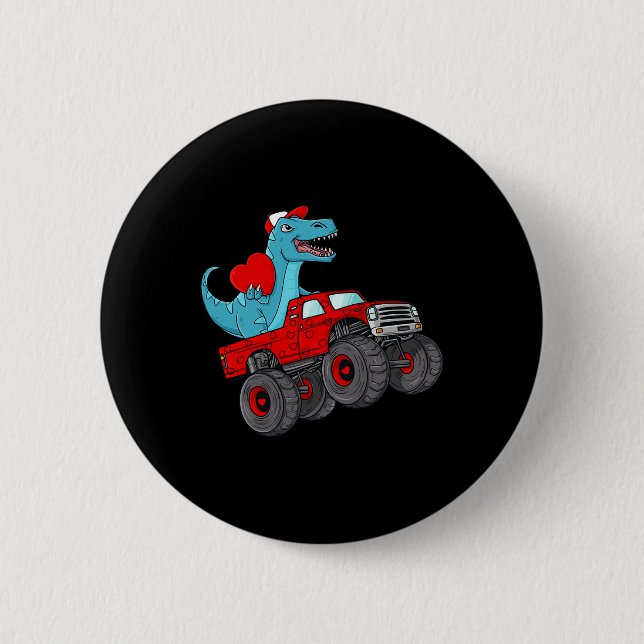 Valentinstag T Rex Reitwagen Kleinkind Button (Vorderseite)