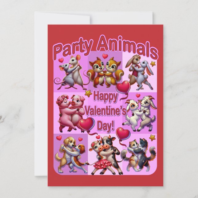 Valentinstag Tanzpaare "Party Animals" Einladung (Vorderseite)