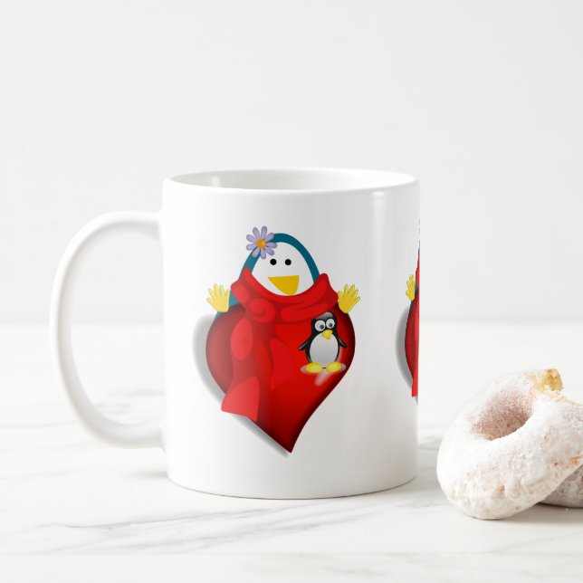 Valentinstag Tasse Pinguin Hearts (Mit Donut)
