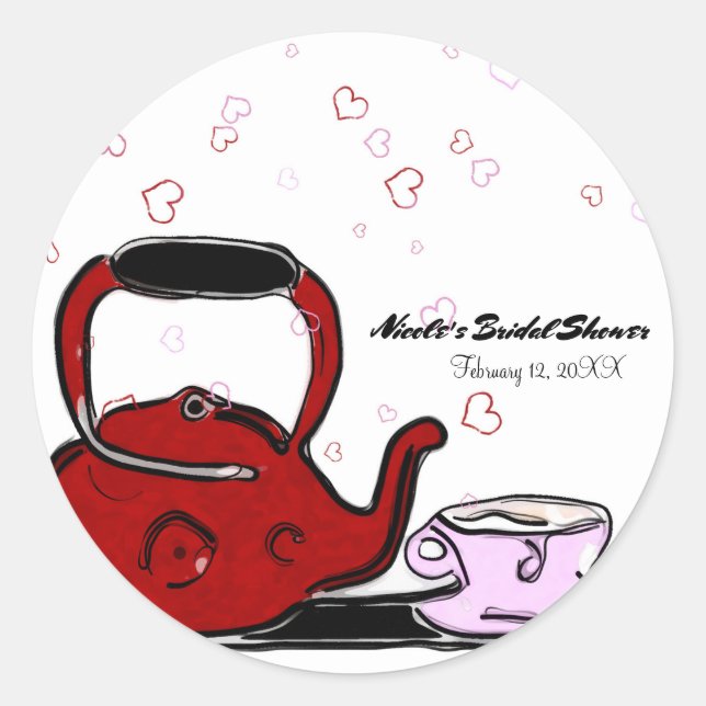 Valentinstag Tea Party Chic Gastgeschenk Runder Aufkleber (Vorderseite)