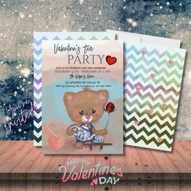 Valentinstag Tea Party mit Teddy Einladung (Valentine's Day Tea Party with Teddy Invitation)