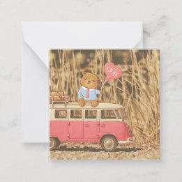 Valentinstag: Teddy Bear & Pink Vintage Car Mitteilungskarte