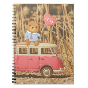 Valentinstag: Teddy Bear & Pink Vintage Car Notizblock