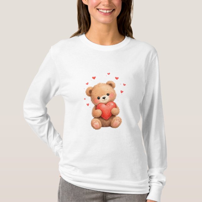 Valentinstag-Teddybär mit Herz T-Shirt (Vorderseite)