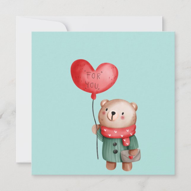 Valentinstag Teddybär mit Liebe Ballon Ca Karte (Vorderseite)