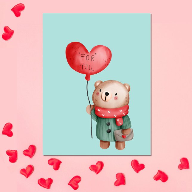 Valentinstag Teddybär mit Liebe Ballon Ca Postkarte (Von Creator hochgeladen)