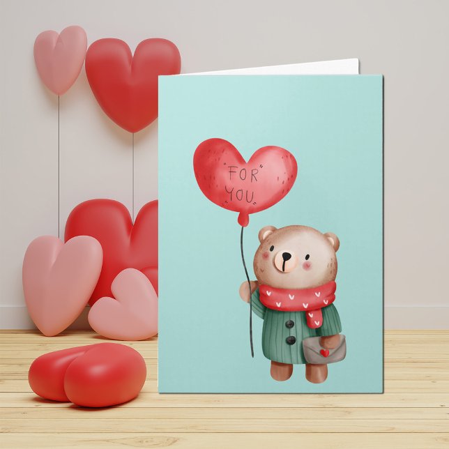 Valentinstag Teddybär mit Liebe Ballon Karte (Von Creator hochgeladen)