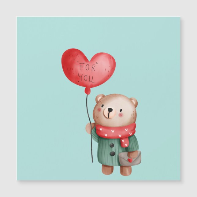 Valentinstag Teddybär mit Liebe Ballon Magnetkarte (Vorderseite)