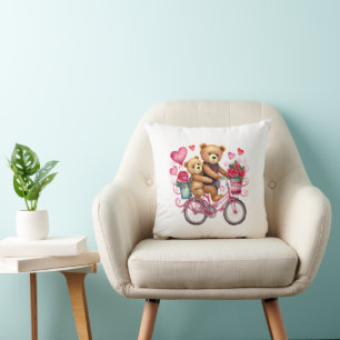 Valentinstag-Teddybären auf Fahrrad Kissen