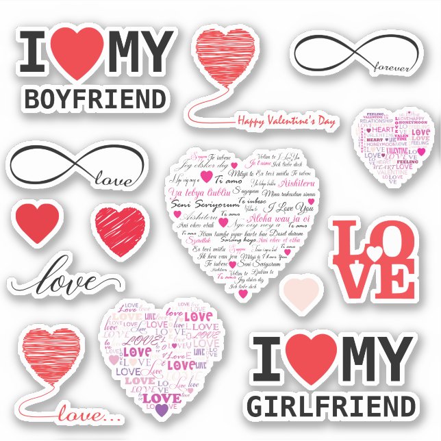 Valentinstag Themed Custom Cut Sticker Set (Vorderseite)