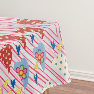 Valentinstag-Tischdecke Herzen Blumen Streifen Tischdecke